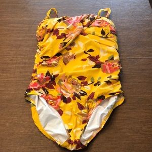 Gold rose print one piece swimsuit